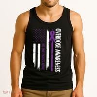 Overdose Awareness Noone Fights Alone Purple Ribbon Flag Tank Top thumb 3