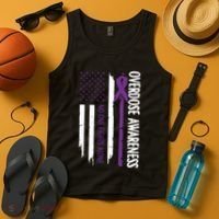 Overdose Awareness Noone Fights Alone Purple Ribbon Flag Tank Top thumb 4