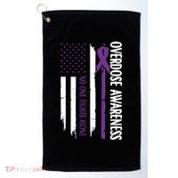 Overdose Awareness Noone Fights Alone Purple Ribbon Flag Golf Towel thumb 0