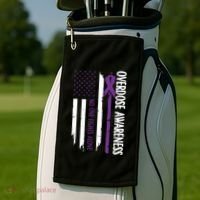 Overdose Awareness Noone Fights Alone Purple Ribbon Flag Golf Towel thumb 2
