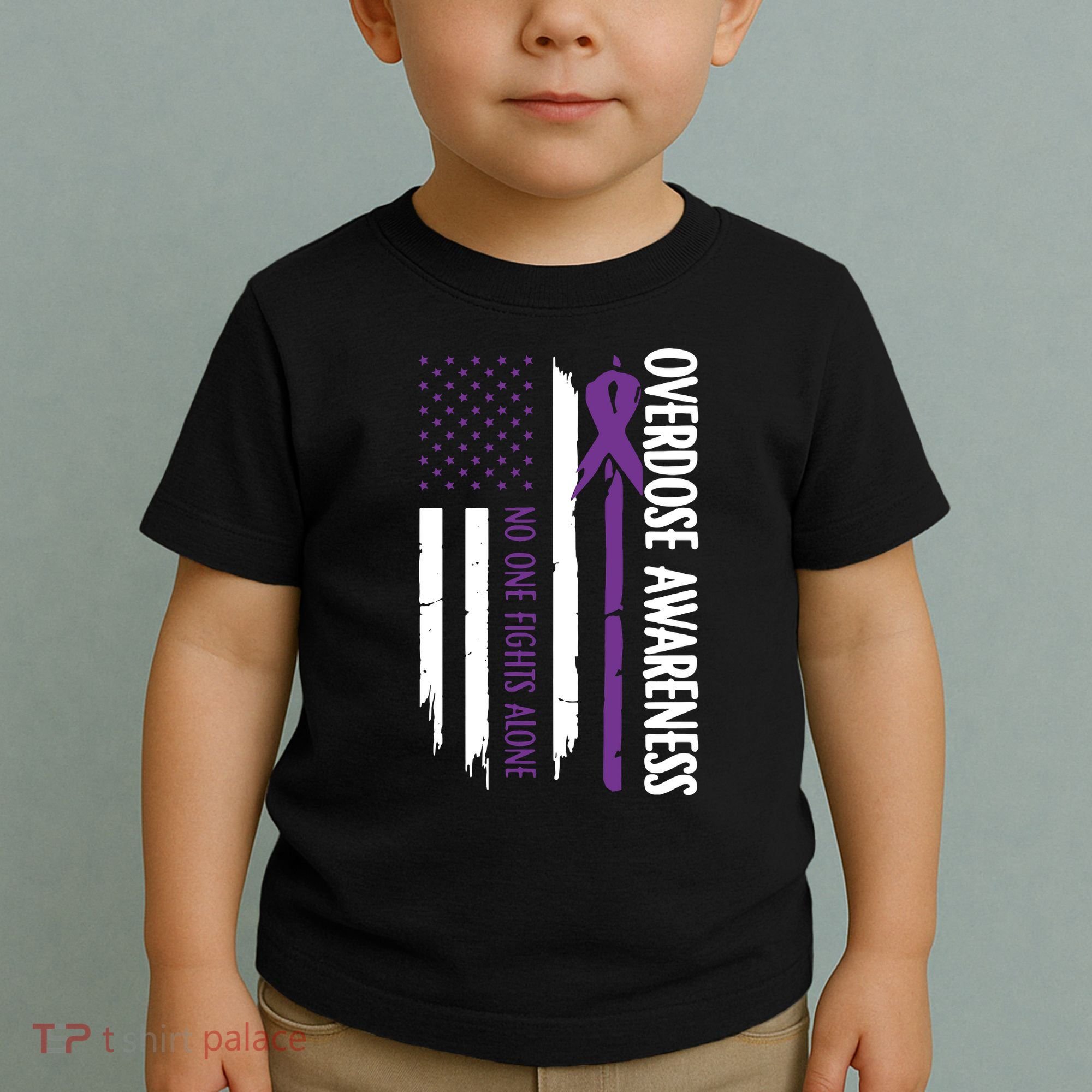 Overdose Awareness Noone Fights Alone Purple Ribbon Flag Toddler T-Shirt