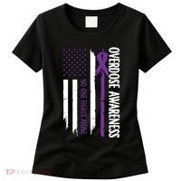 Overdose Awareness Noone Fights Alone Purple Ribbon Flag Women's T-Shirt thumb 0