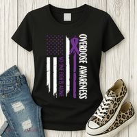 Overdose Awareness Noone Fights Alone Purple Ribbon Flag Women's T-Shirt thumb 3