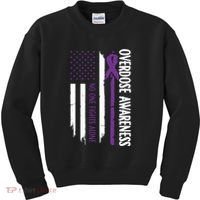 Overdose Awareness Noone Fights Alone Purple Ribbon Flag Kids Sweatshirt thumb 0