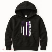 Overdose Awareness Noone Fights Alone Purple Ribbon Flag Kids Hoodie thumb 0