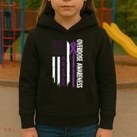 Overdose Awareness Noone Fights Alone Purple Ribbon Flag Kids Hoodie thumb 3