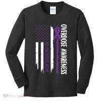 Overdose Awareness Noone Fights Alone Purple Ribbon Flag Kids Long Sleeve Shirt thumb 0