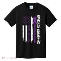 Overdose Awareness Noone Fights Alone Purple Ribbon Flag Kids T-Shirt thumb 0