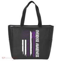 Overdose Awareness Noone Fights Alone Purple Ribbon Flag Tote Bag thumb 0