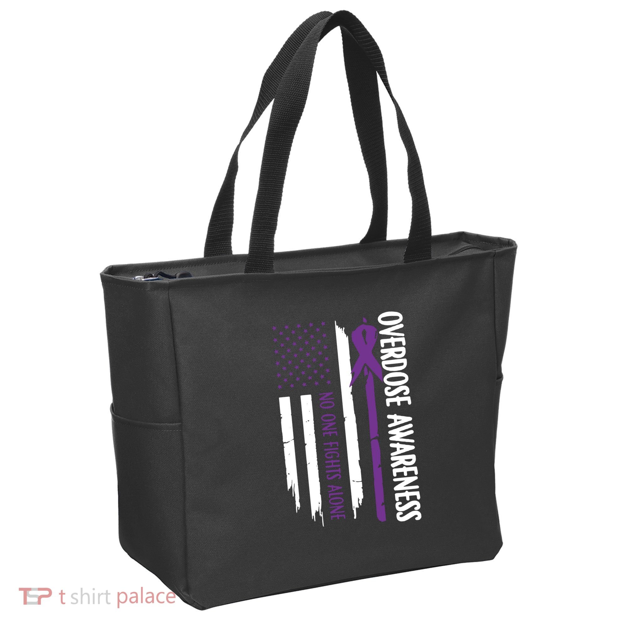 Overdose Awareness Noone Fights Alone Purple Ribbon Flag Tote Bag