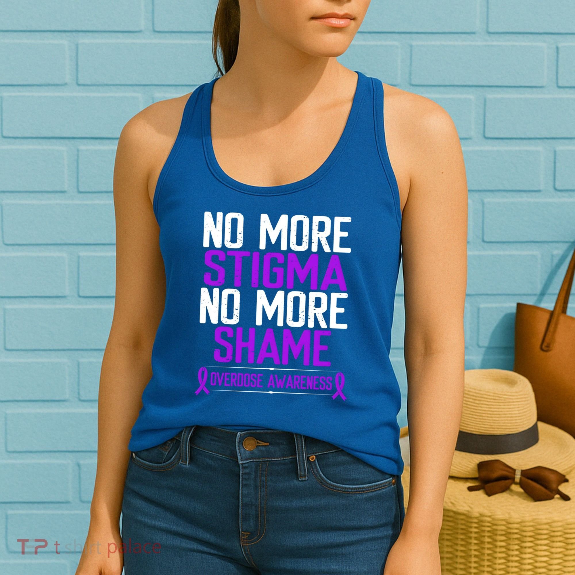 Overdose Awareness No More Stigma Shame Purple Ribbon Meaningful Gift Women's Tank Top