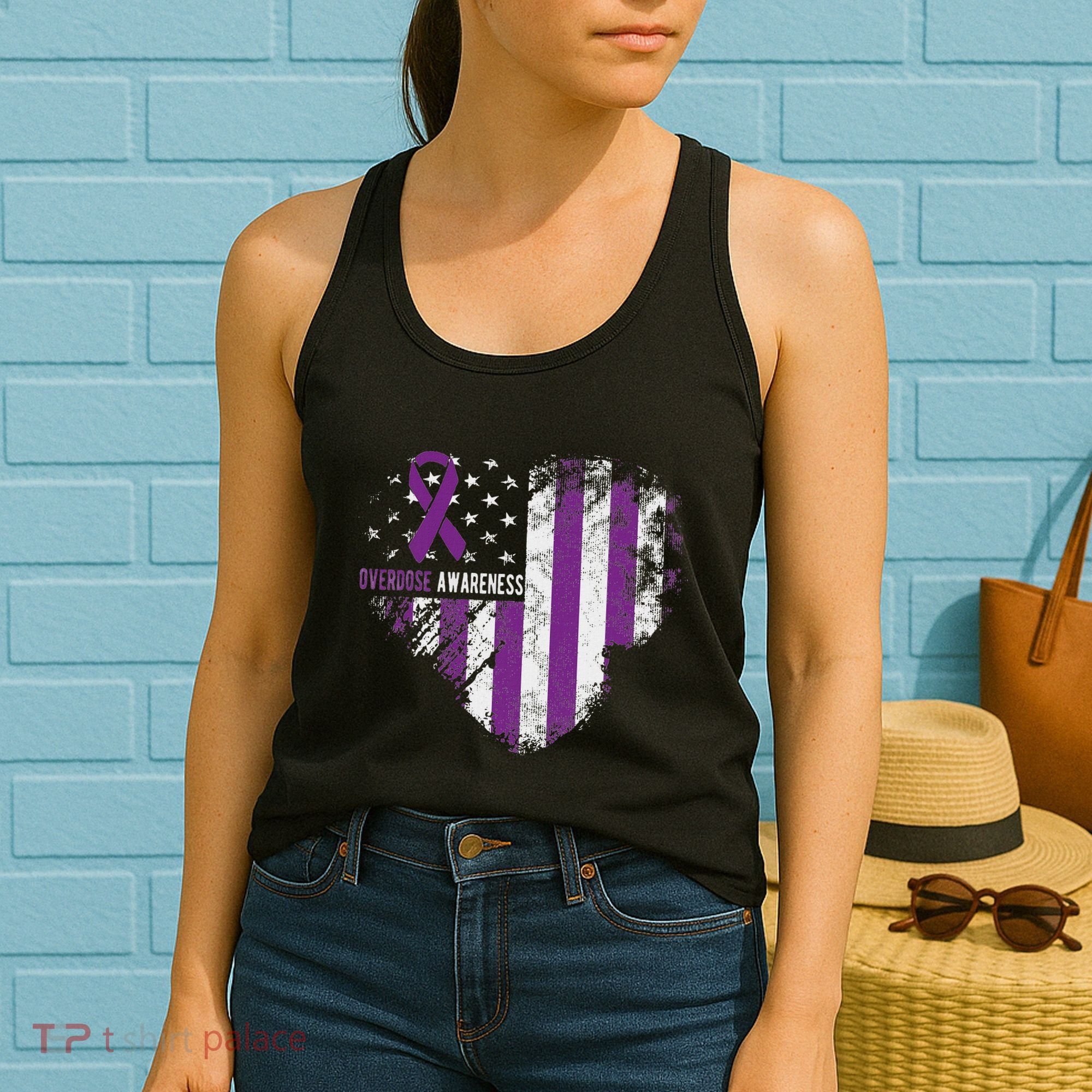 Overdose Awareness Purple Ribbon Drug Addiction Women's Tank Top