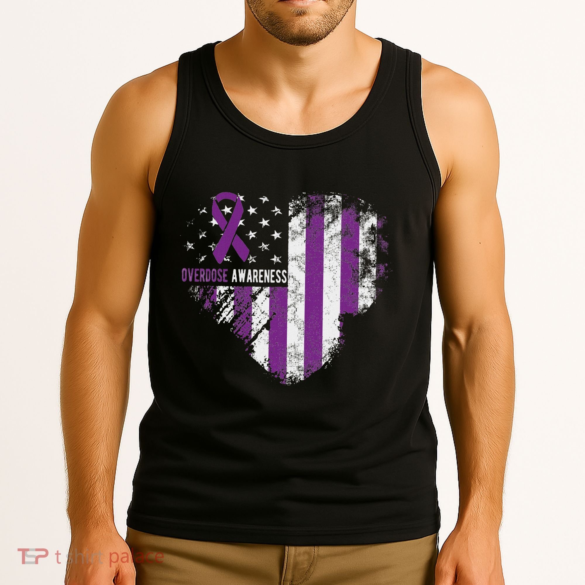 Overdose Awareness Purple Ribbon Drug Addiction Tank Top