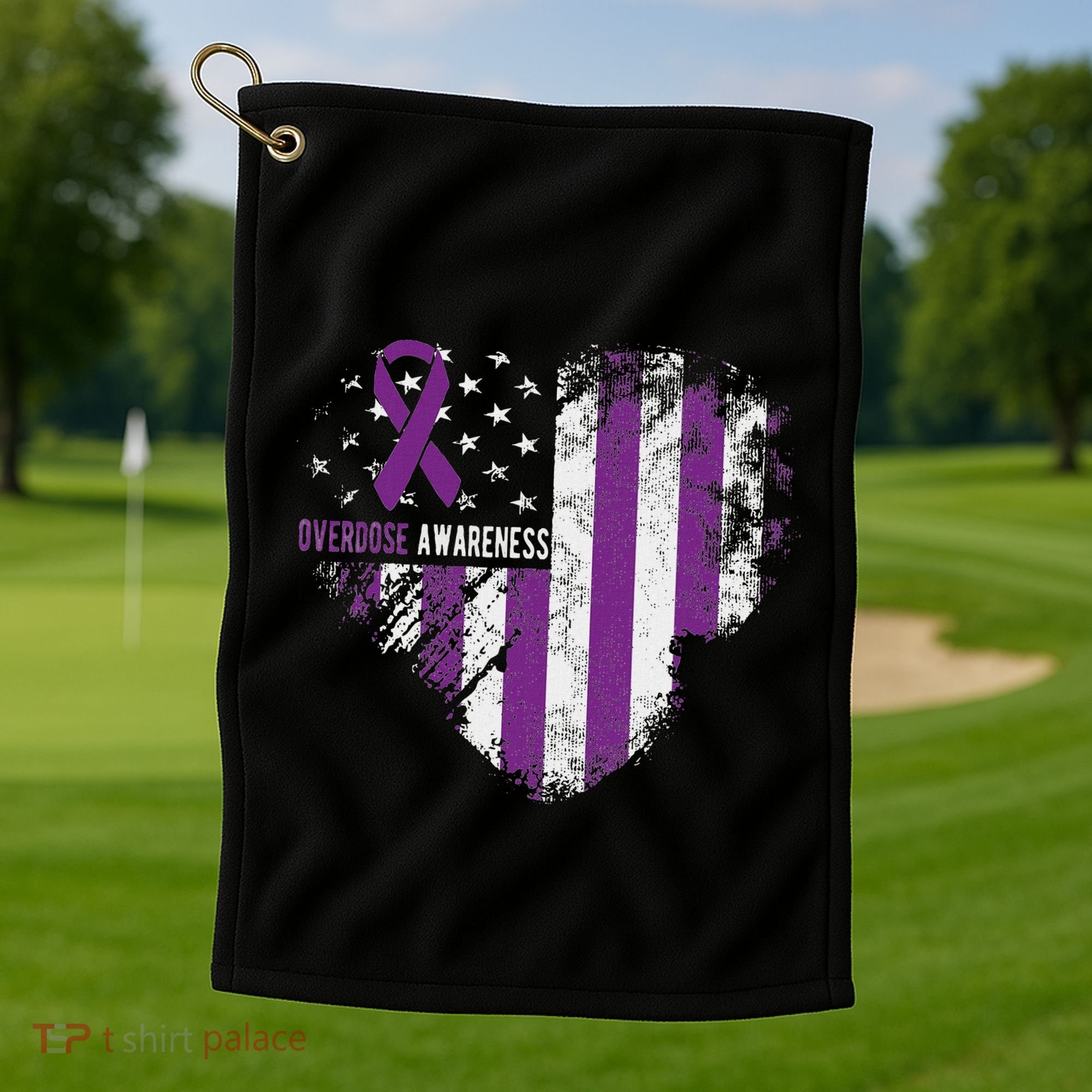 Overdose Awareness Purple Ribbon Drug Addiction Golf Towel