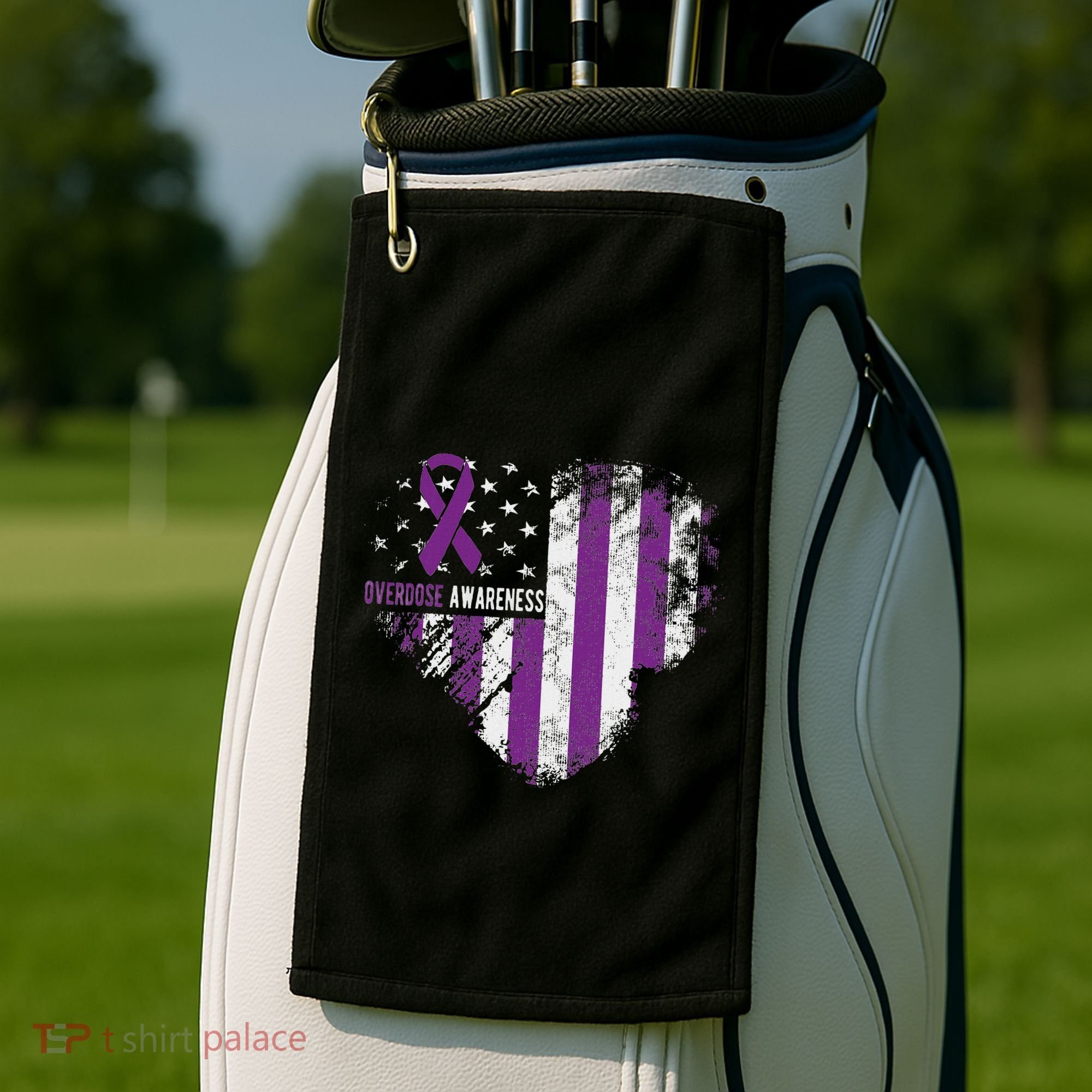 Overdose Awareness Purple Ribbon Drug Addiction Golf Towel