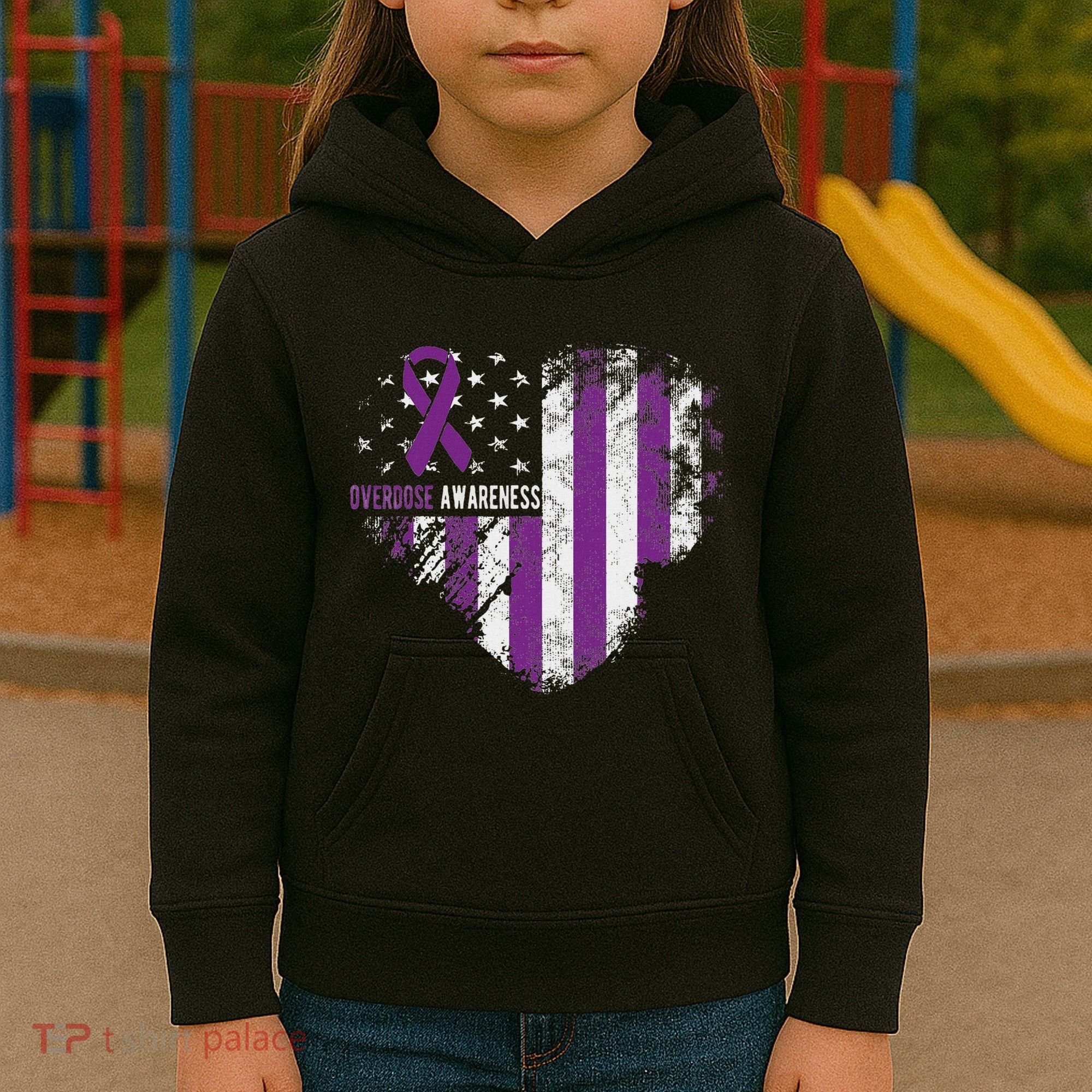 Overdose Awareness Purple Ribbon Drug Addiction Kids Hoodie