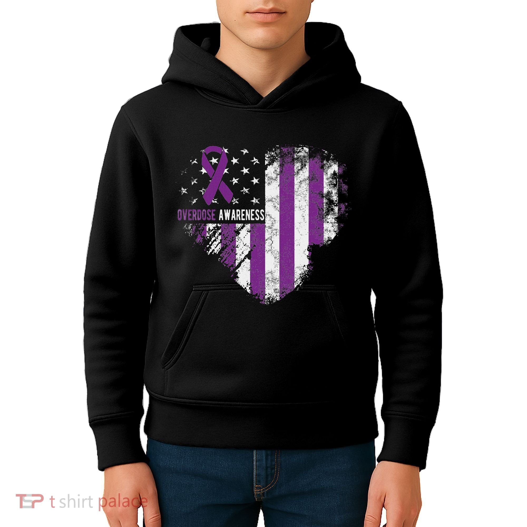 Overdose Awareness Purple Ribbon Drug Addiction Kids Hoodie