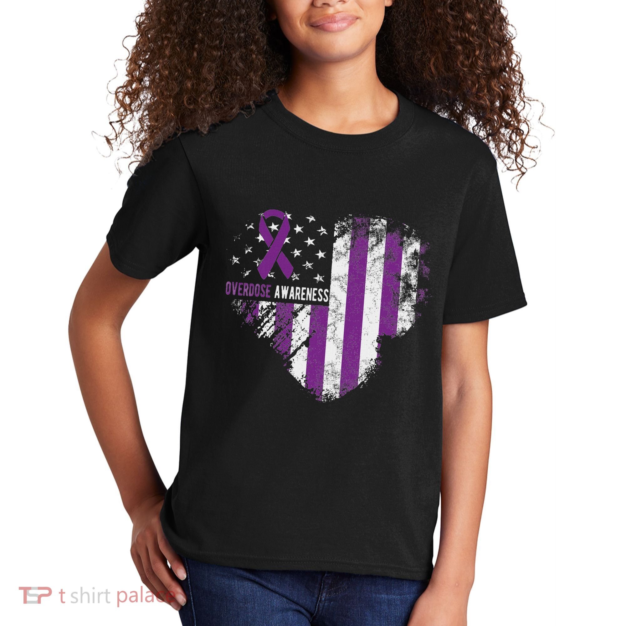 Overdose Awareness Purple Ribbon Drug Addiction Kids T-Shirt