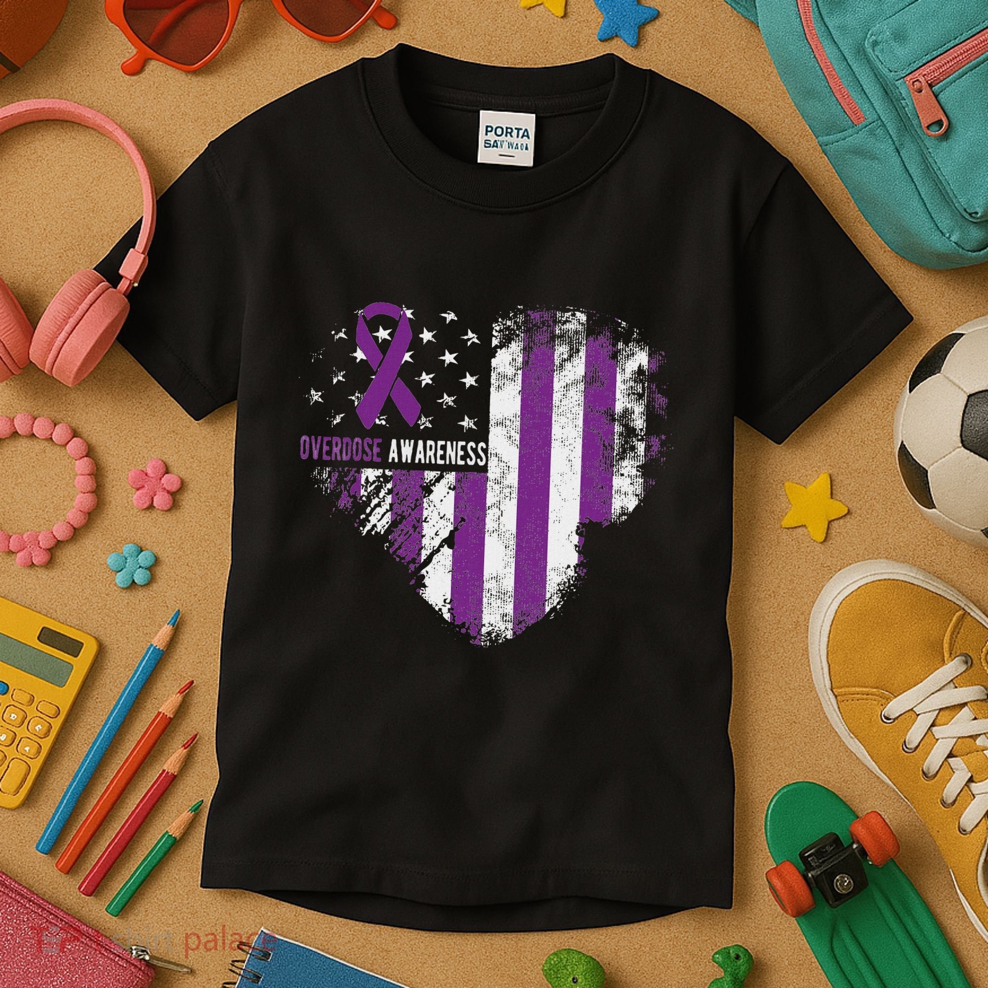 Overdose Awareness Purple Ribbon Drug Addiction Kids T-Shirt