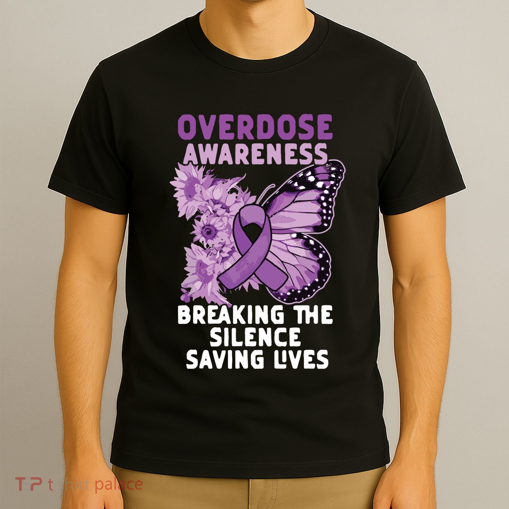 Overdose Awareness Purple Ribbon Drug Addiction T-Shirt
