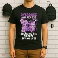 Overdose Awareness Purple Ribbon Drug Addiction T-Shirt thumb 6