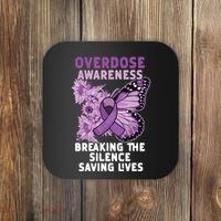 Overdose Awareness Purple Ribbon Drug Addiction Coaster thumb 0