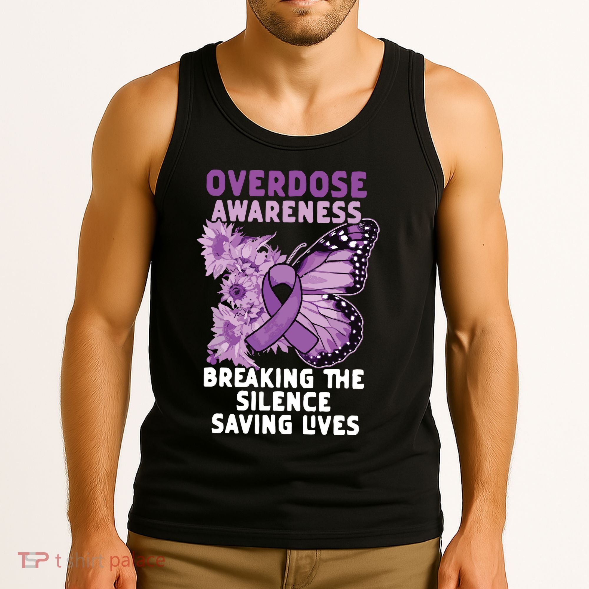 Overdose Awareness Purple Ribbon Drug Addiction Tank Top
