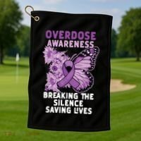 Overdose Awareness Purple Ribbon Drug Addiction Golf Towel thumb 1