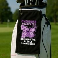 Overdose Awareness Purple Ribbon Drug Addiction Golf Towel thumb 2
