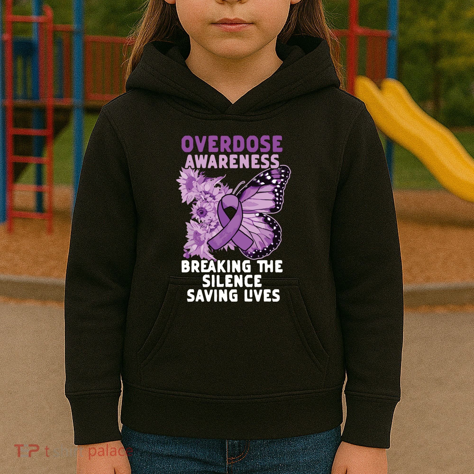 Overdose Awareness Purple Ribbon Drug Addiction Kids Hoodie