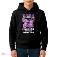Overdose Awareness Purple Ribbon Drug Addiction Kids Hoodie thumb 4