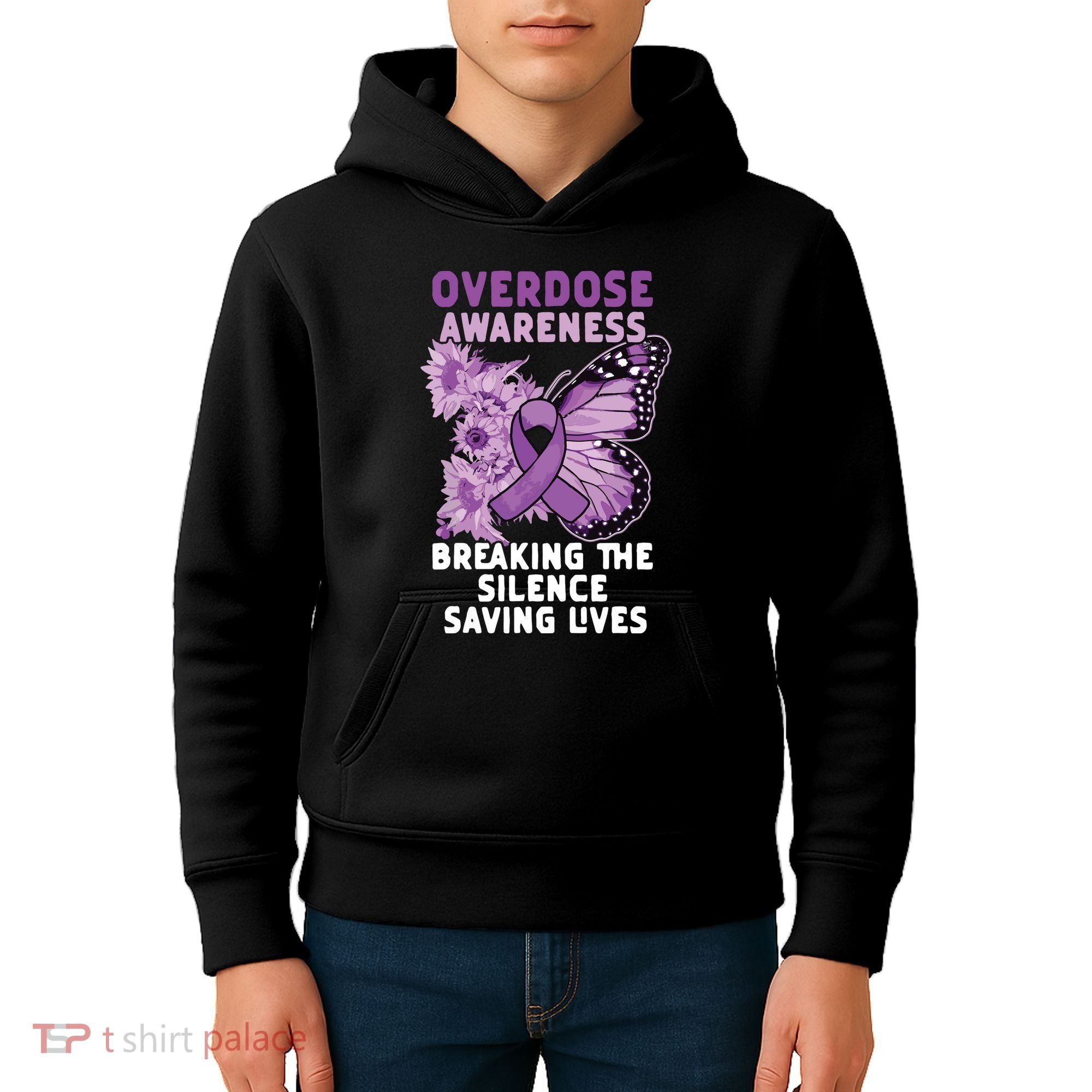 Overdose Awareness Purple Ribbon Drug Addiction Kids Hoodie