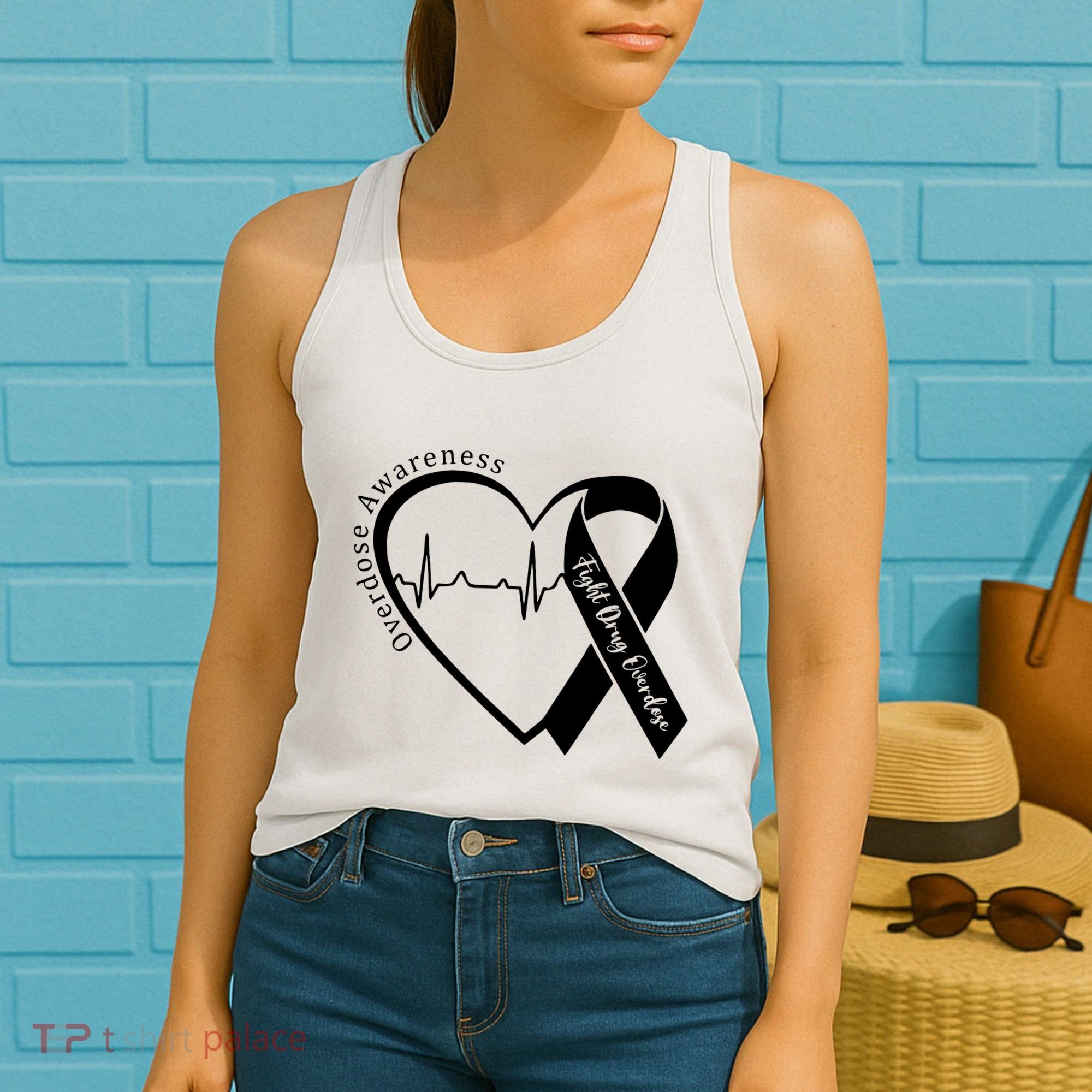 Overdose Awareness Purple Ribbon Drug Addiction Recovery Women's Tank Top