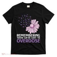 Overdose Awareness Purple Ribbon Drug Addiction Sunflower T-Shirt thumb 0