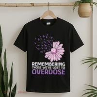 Overdose Awareness Purple Ribbon Drug Addiction Sunflower T-Shirt thumb 2