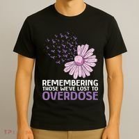 Overdose Awareness Purple Ribbon Drug Addiction Sunflower T-Shirt thumb 3