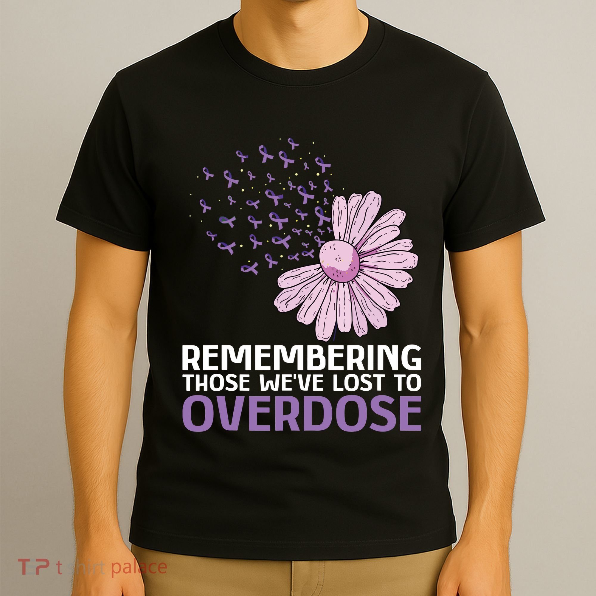 Overdose Awareness Purple Ribbon Drug Addiction Sunflower T-Shirt