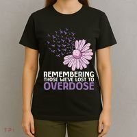 Overdose Awareness Purple Ribbon Drug Addiction Sunflower T-Shirt thumb 4