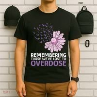 Overdose Awareness Purple Ribbon Drug Addiction Sunflower T-Shirt thumb 6
