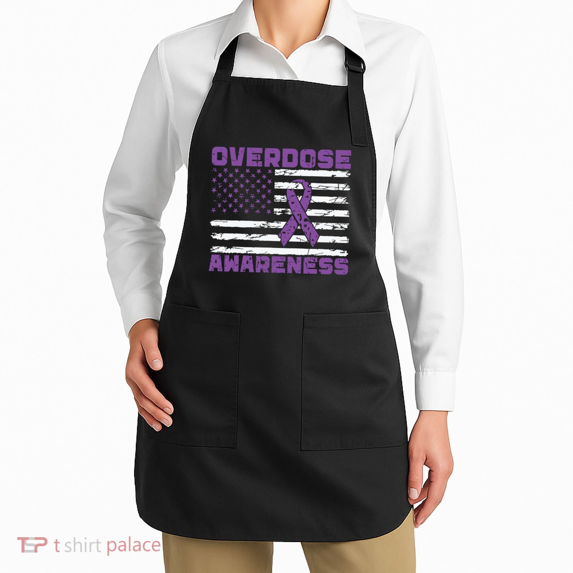 Overdose Awareness Purple Ribbon Drug Addiction Apron