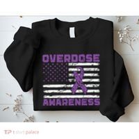 Overdose Awareness Purple Ribbon Drug Addiction Sweatshirt thumb 2