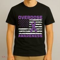 Overdose Awareness Purple Ribbon Drug Addiction T-Shirt thumb 3