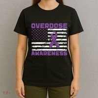 Overdose Awareness Purple Ribbon Drug Addiction T-Shirt thumb 4