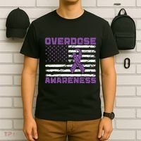 Overdose Awareness Purple Ribbon Drug Addiction T-Shirt thumb 6