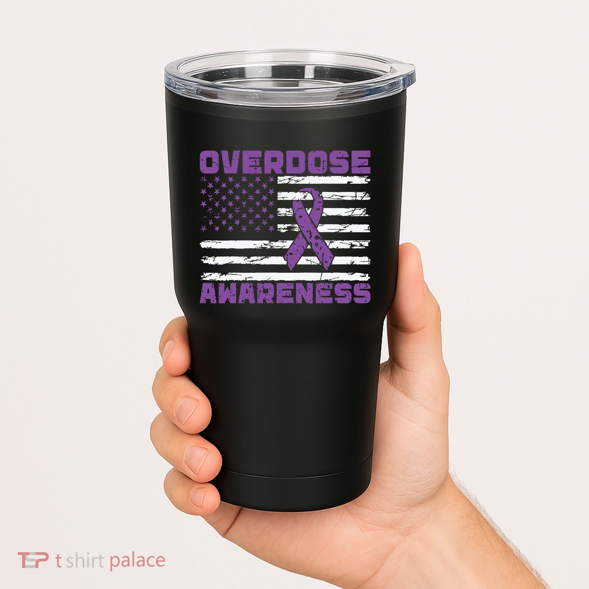 Overdose Awareness Purple Ribbon Drug Addiction Tumbler