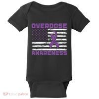 Overdose Awareness Purple Ribbon Drug Addiction Baby Bodysuit thumb 0