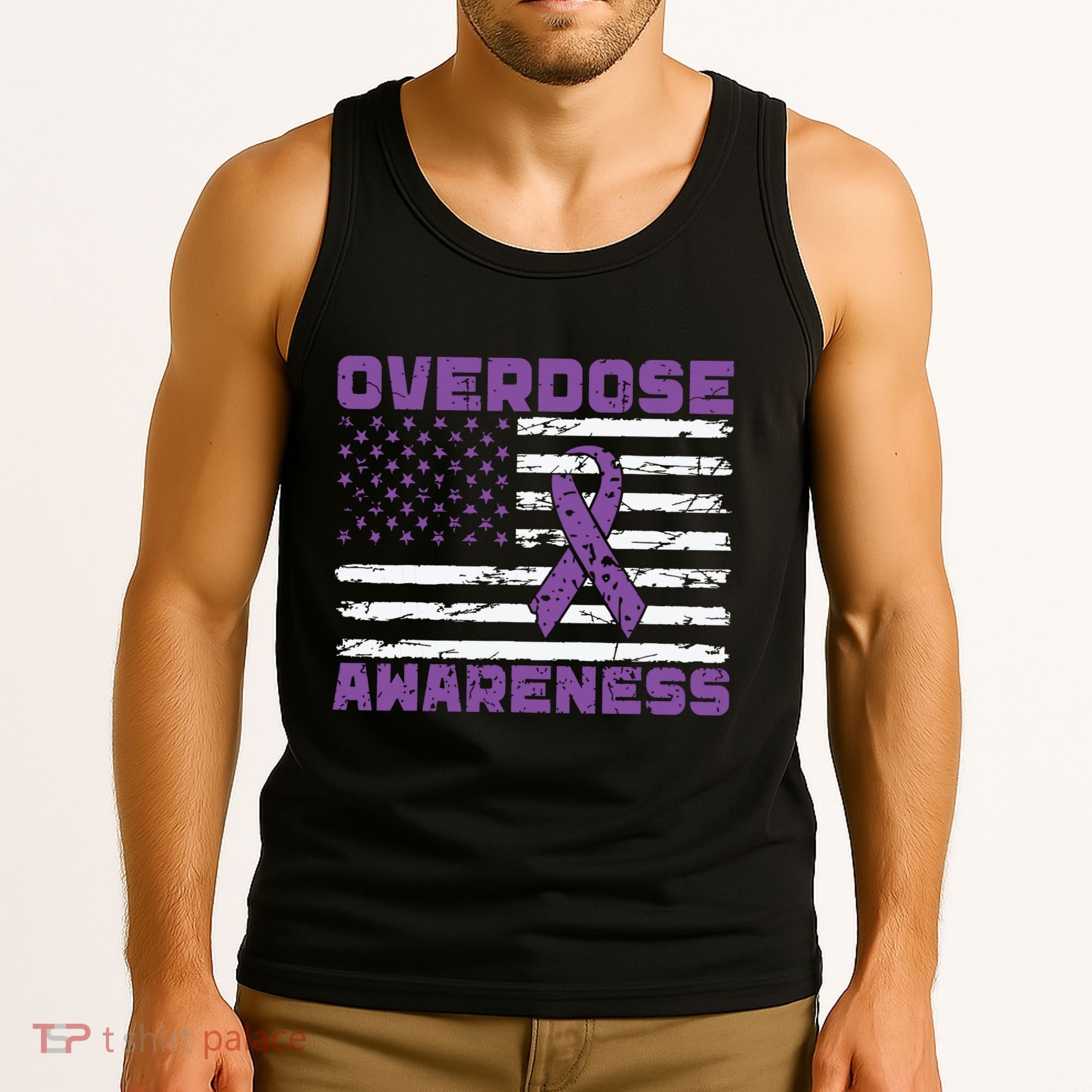 Overdose Awareness Purple Ribbon Drug Addiction Tank Top