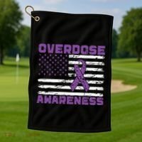 Overdose Awareness Purple Ribbon Drug Addiction Golf Towel thumb 1