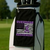 Overdose Awareness Purple Ribbon Drug Addiction Golf Towel thumb 2