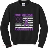 Overdose Awareness Purple Ribbon Drug Addiction Kids Sweatshirt thumb 0